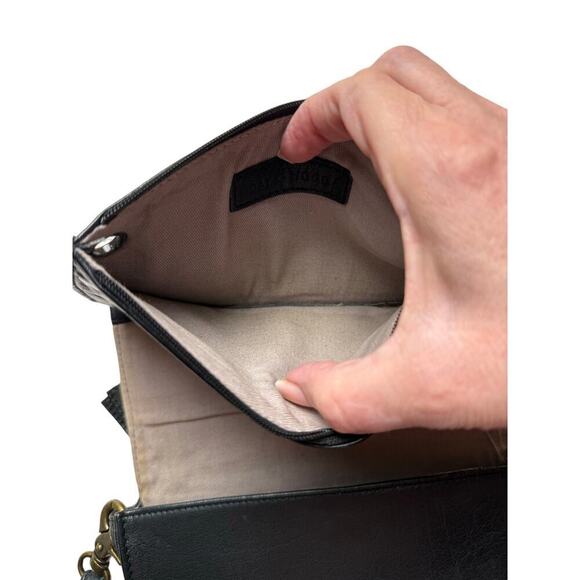 Day and Mood Black Leather Wristlet with Clutch Coin Purse Wallet - Picture 11 of 13